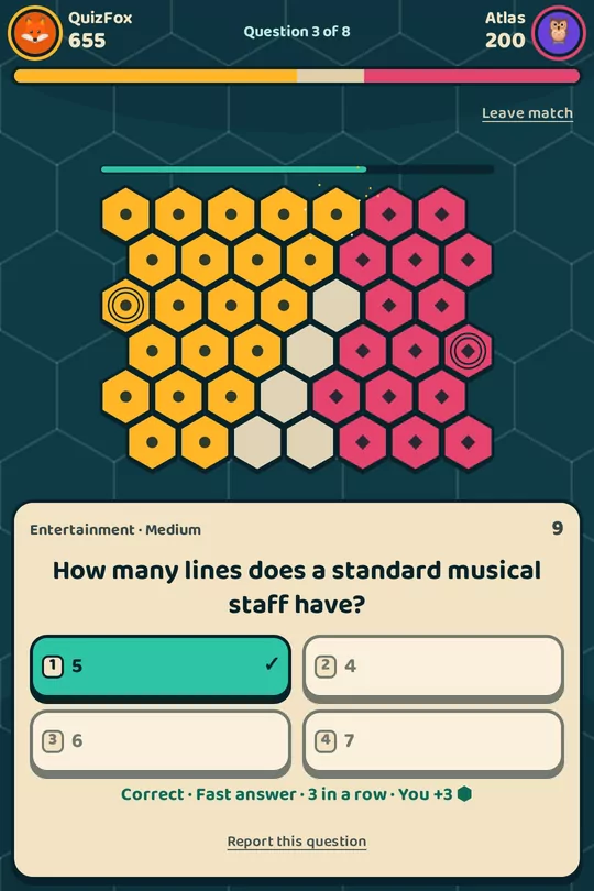 Brainfront on a phone in portrait: the map above, the question below